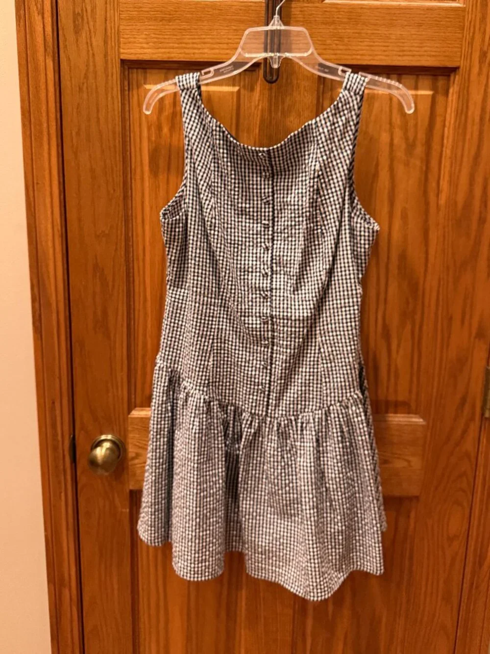 Wild Fable™Women's Drop Waist Mini Sundress - Navy Blue Gingham SZ M - Picture 3 of 7